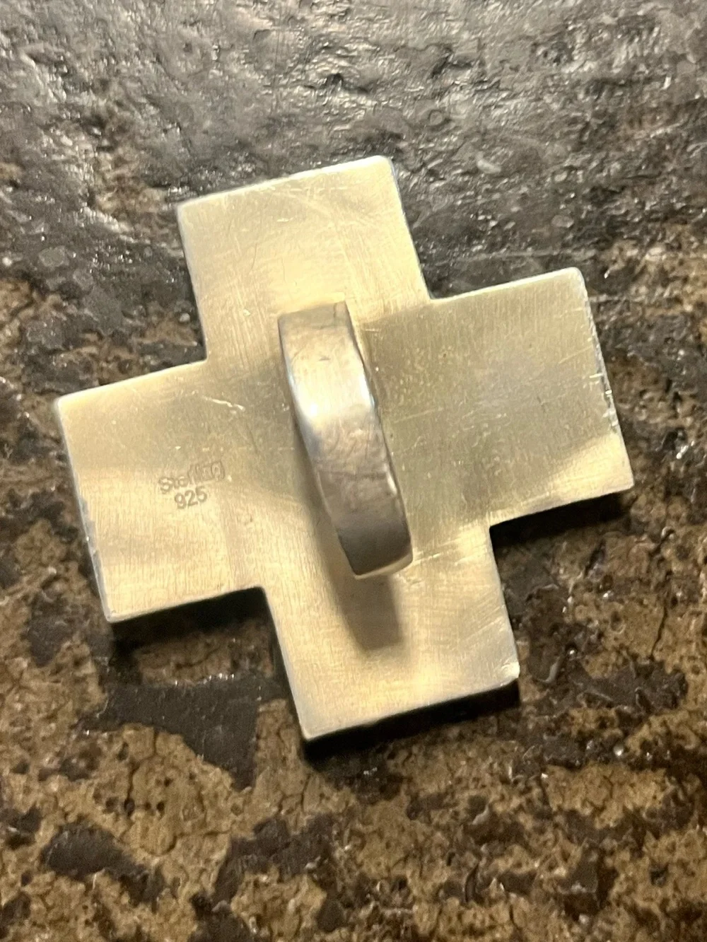 Multi-stone Large Sterling Silver Adjustable Cross Ring. - Picture 3 of 7